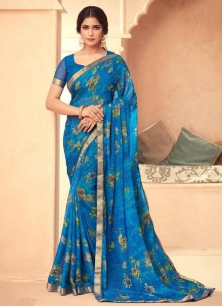 Sky Blue Colour RUCHI BAHAAR 2nd EDITION Designer Regular Casual Wear Chiffon Printed Saree Collection 10806-A